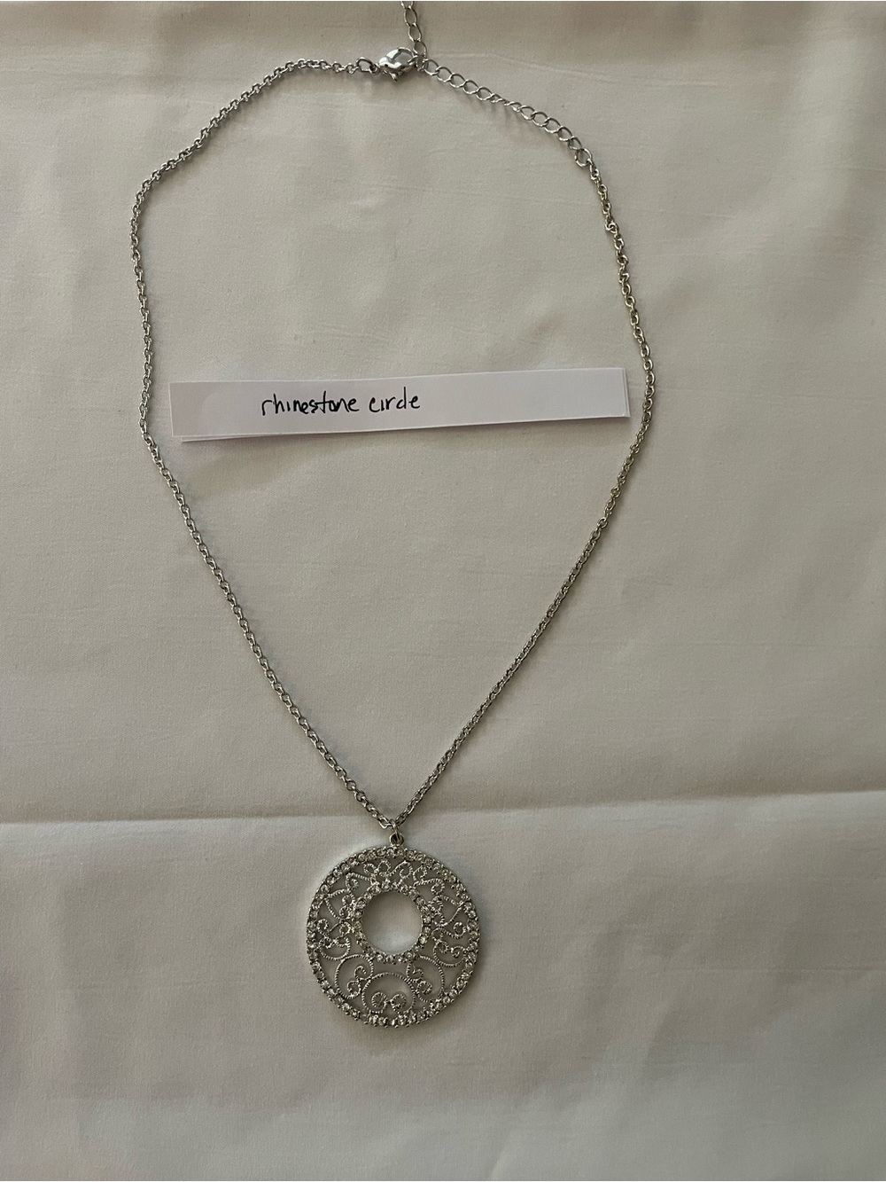 Silver Rhinestone Circle Pendant Necklace - Women's Jewelry